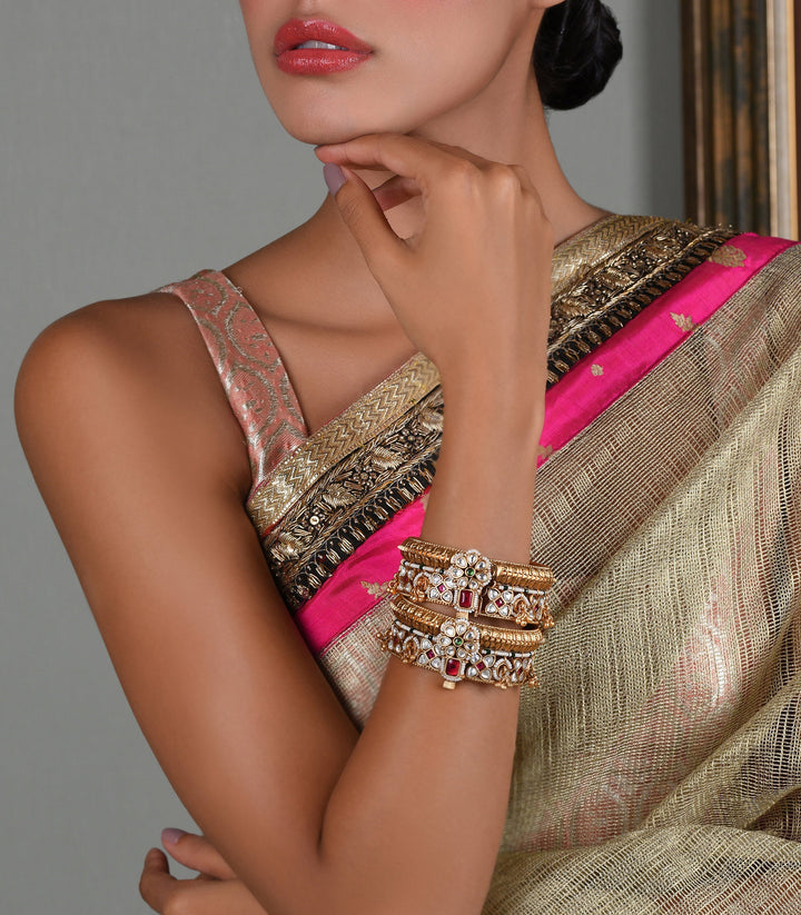 KASHVI RED & GREEN GOLD PLATED BANGLES