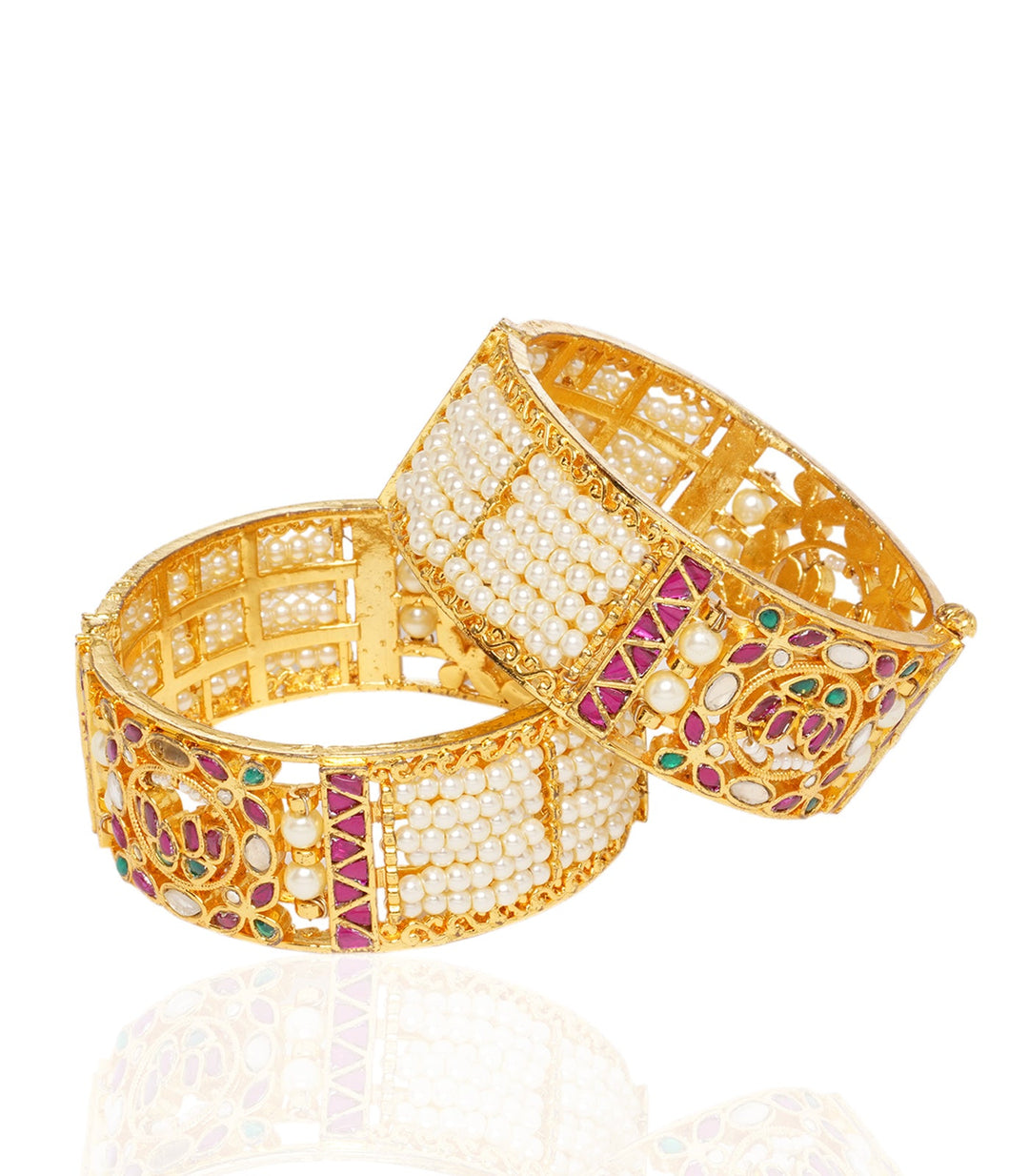 Chitrangada Red & Green  Kundan Bangles