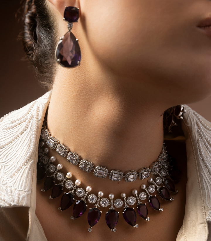 PRISHA SILVER FINISH ZIRCON NECKLACE