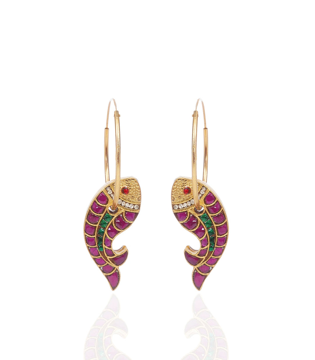MIRA RED & GREEN KUNDAN REVERSIBLE STATEMENT EARRING