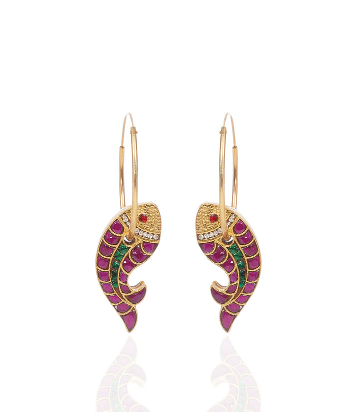 MIRA RED & GREEN KUNDAN REVERSIBLE STATEMENT EARRING