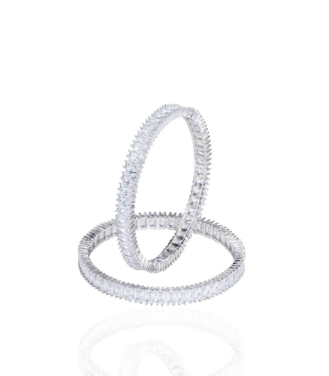 SILVER FINISH ZIRCON BANGLES  SET OF TWO