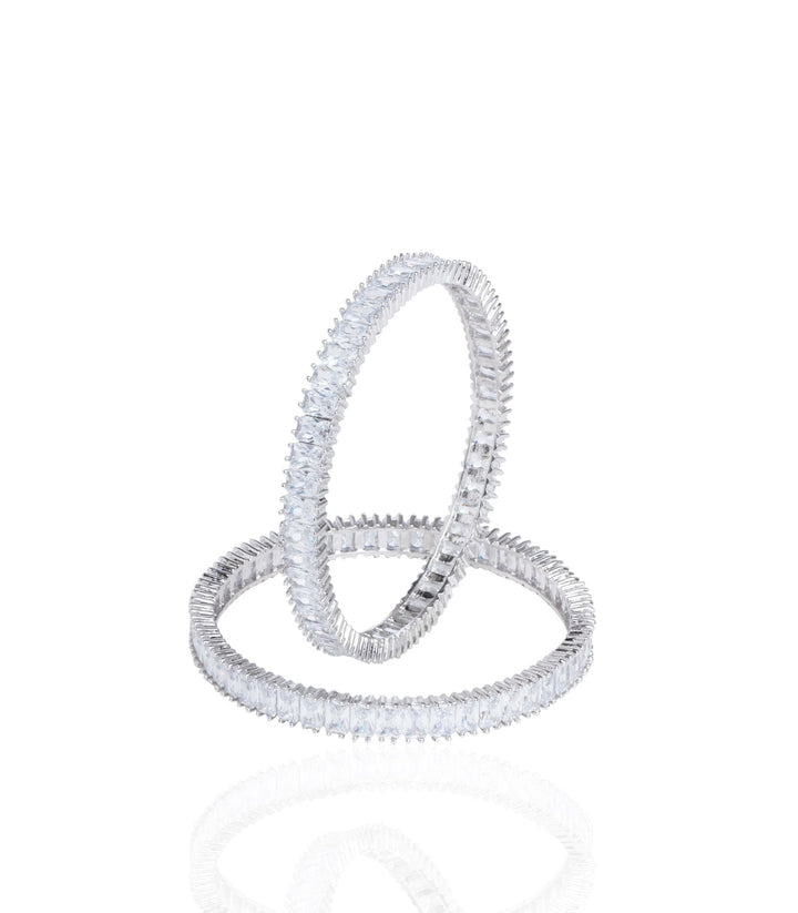 SILVER FINISH ZIRCON BANGLES  SET OF TWO