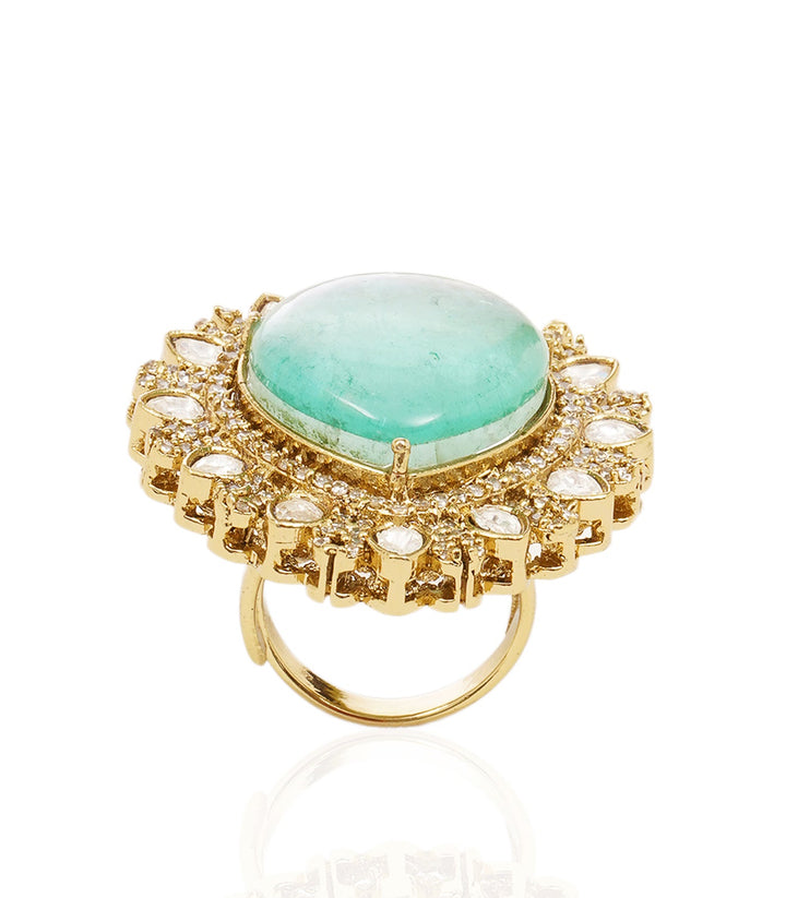 HRIDA MINT GREEN POLKI RING