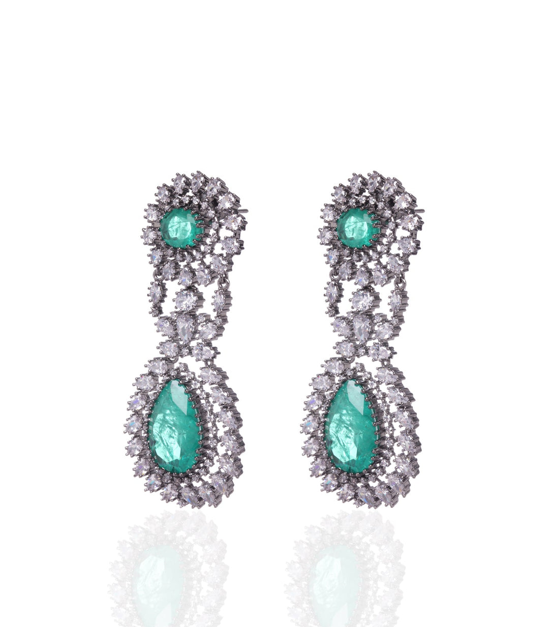 ELAKSHI SILVER FINISH GREEN EARRING