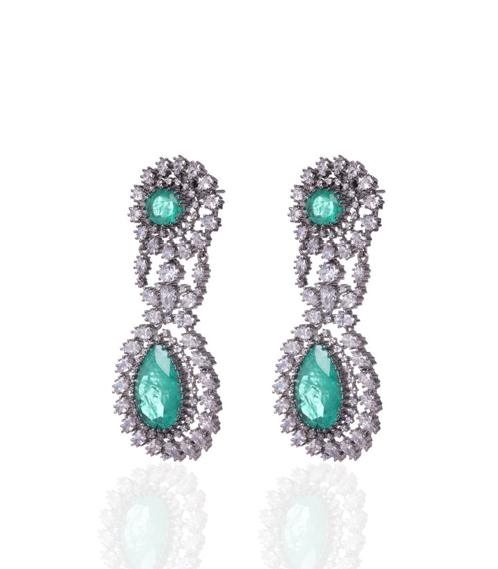 ELAKSHI SILVER FINISH GREEN EARRING