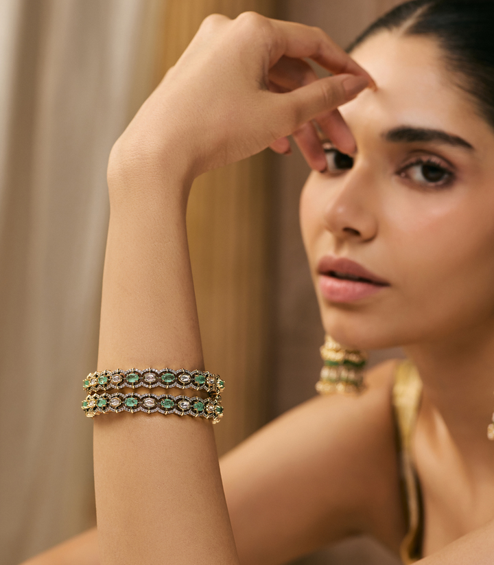 SAMAR MINT ANTIQUE FINISH POLKI BANGLES