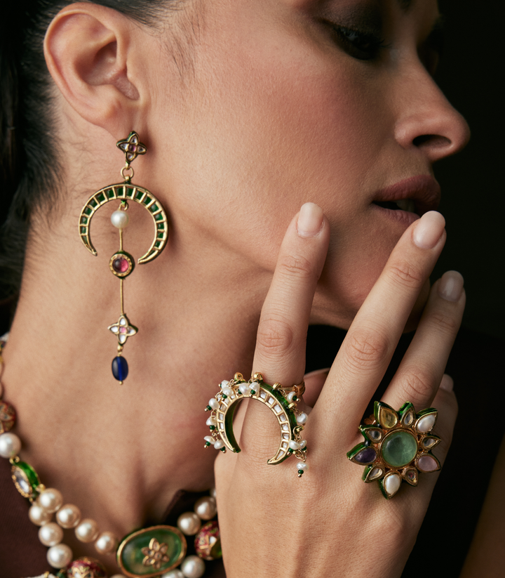 MEGHA RED & GREEN KUNDAN STATEMENT EARRING