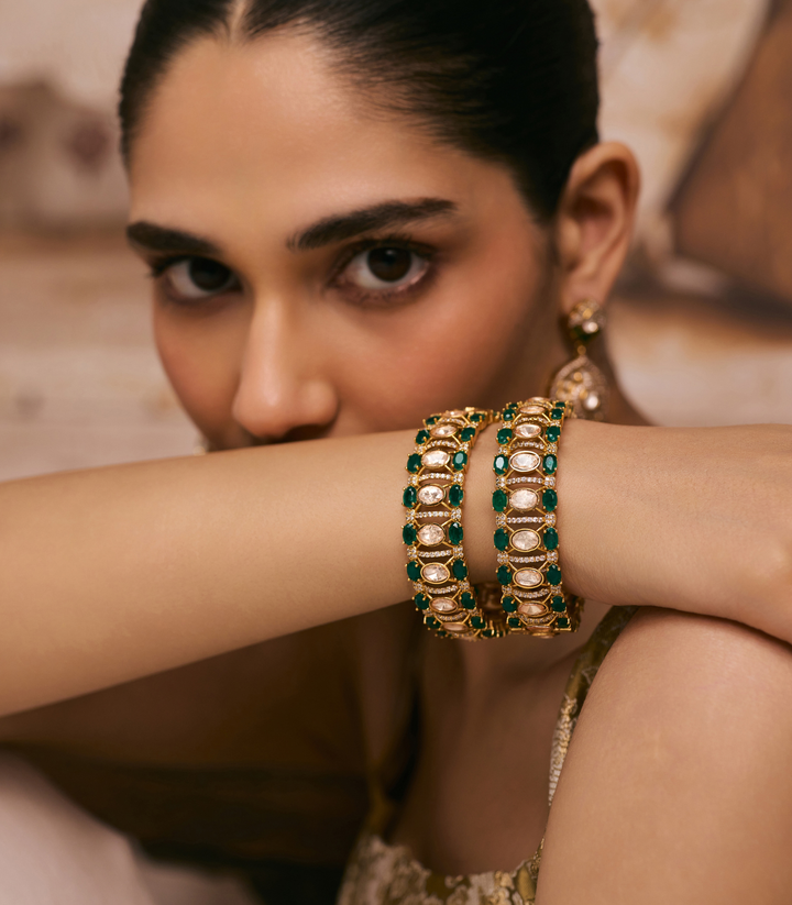AMBIKA GREEN GOLD PLATED MOISSANITE BANGLES