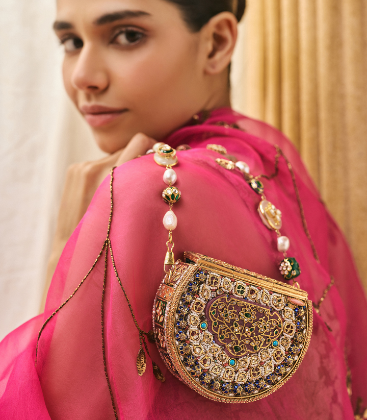 NITARA RED & GREEN KUNDAN HAND BAG