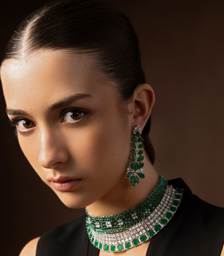 ZAREENA GREEN GREEN ONYX , ZIRCON ZIRCON EARRING