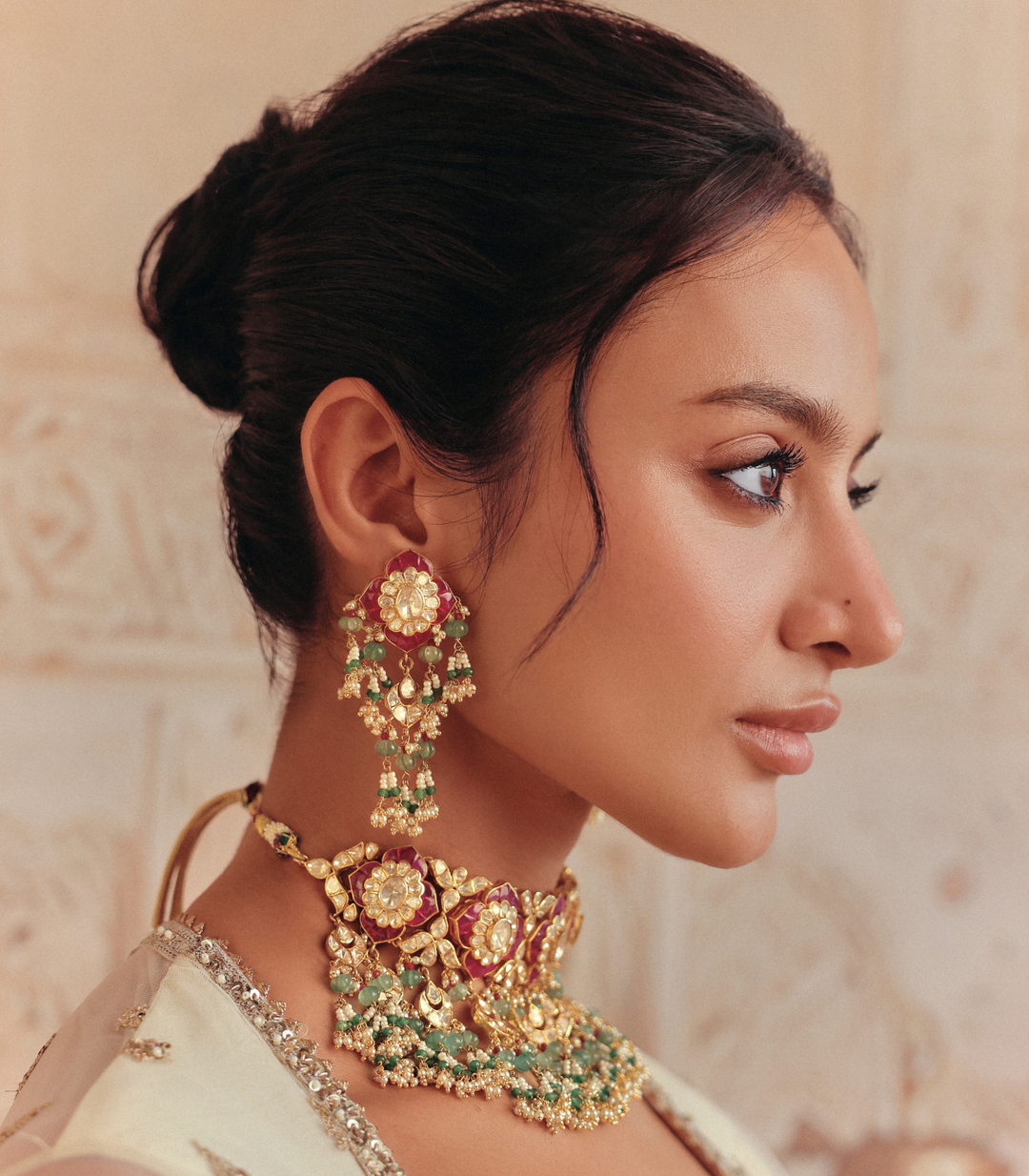 SUPRIYA RED & GREEN MOISSANITE STATEMENT EARRING