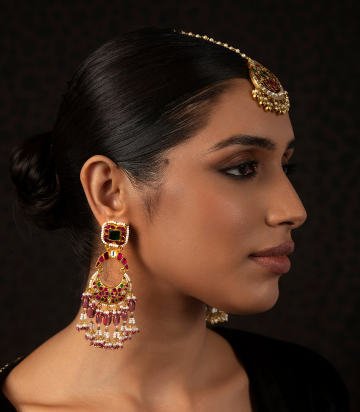 JIVISHA RED & GREEN KUNDAN CHANDBALI