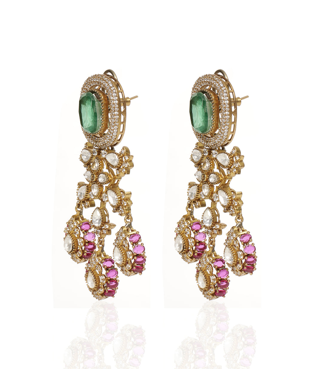 AVLEEN RED & MINT POLKI LONG NECKLACE SET
