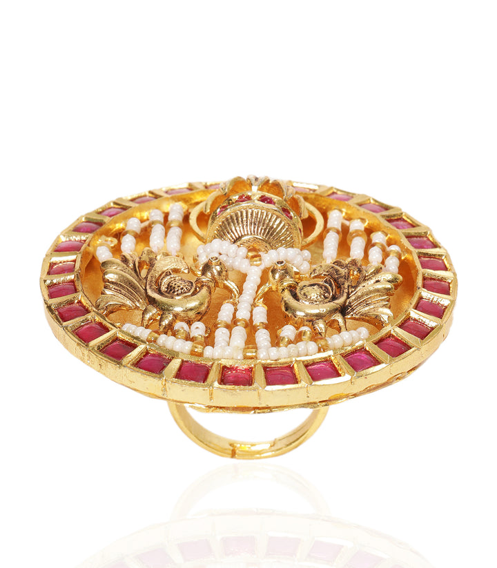 PARNIKA RED & GREEN KUNDAN RING