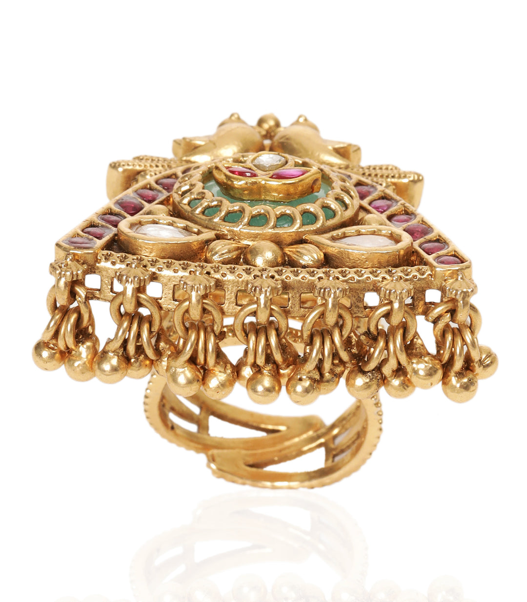 KANHA RED & MINT KUNDAN RING