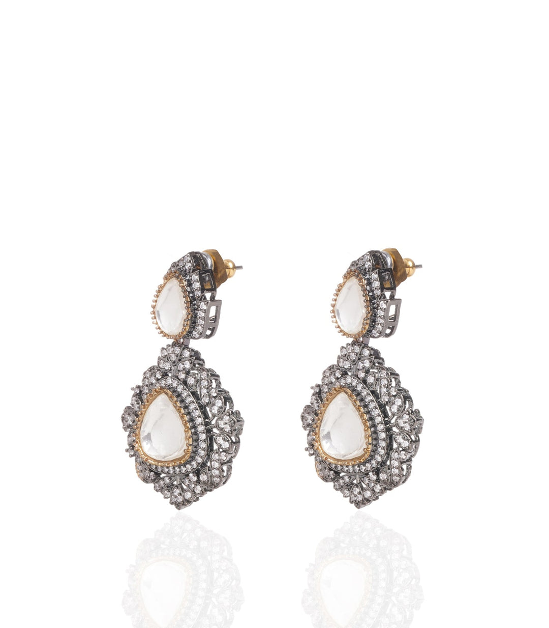 TANVIKA DARK OXIDIZED TWO LINE POLKI NECKLACE SET