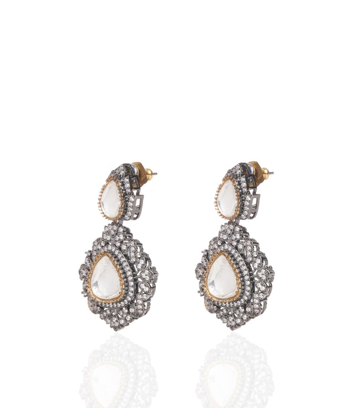 TANVIKA DARK OXIDIZED TWO LINE POLKI NECKLACE SET