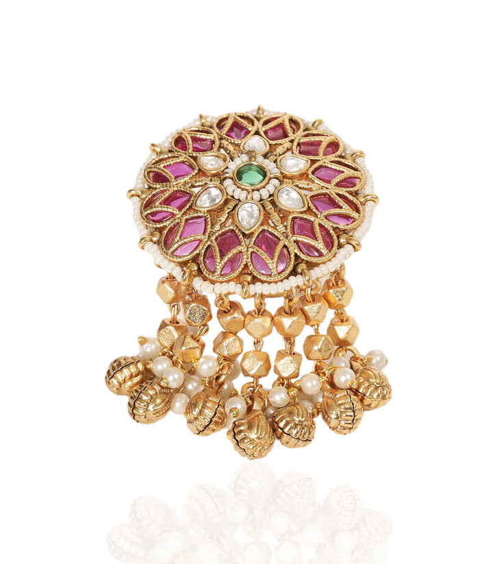 SHIVA RED & GREEN KUNDAN RING