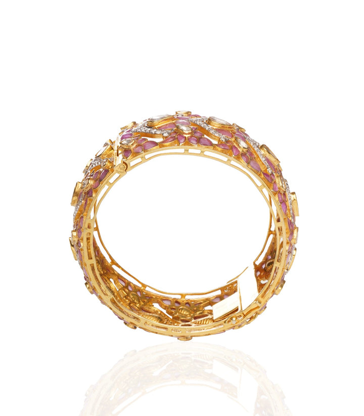 BHANVI GOLD PLATED PINK MOISSANITE BANGLE