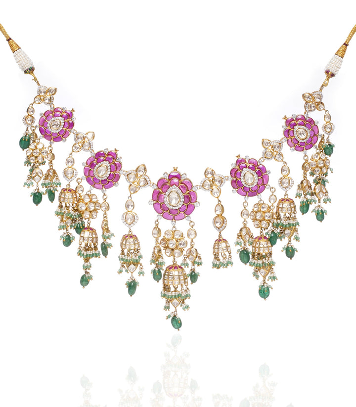 Tanishka Red & Green Moissanite Necklace Set