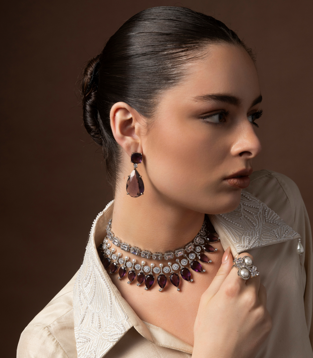 ANAYA SILVER FINISH NECKLACE SET