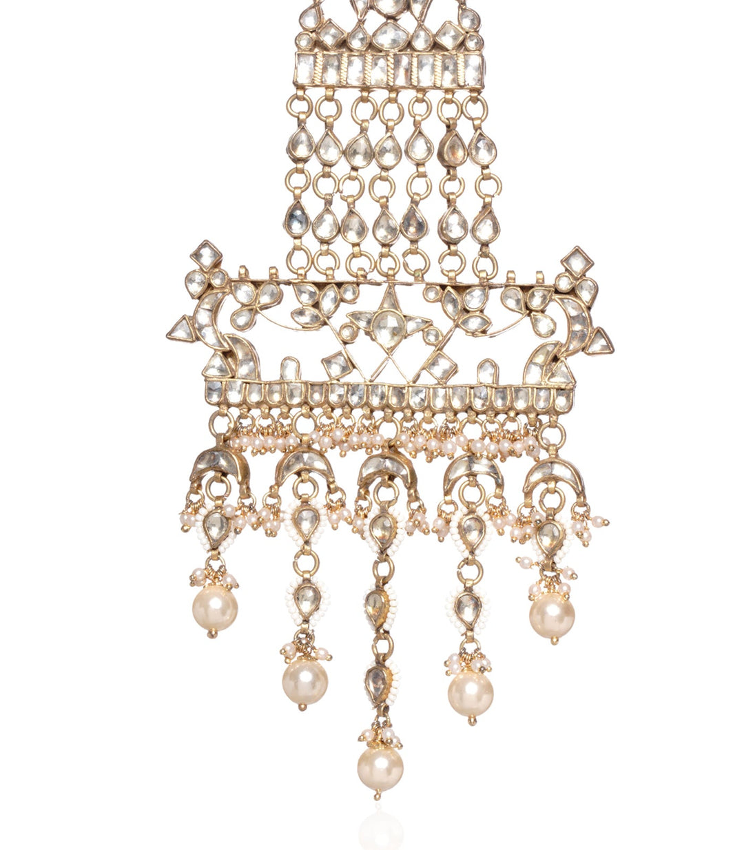 GOLD PLATED KUNDAN PASSA WITH WHITE PEARLS DROPS