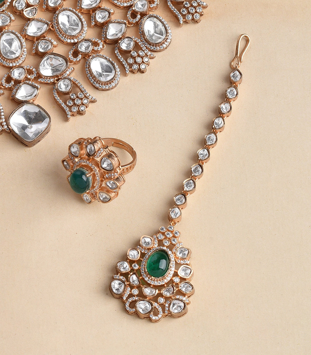 SADHIKA GREEN POLKI NECKLACE SET