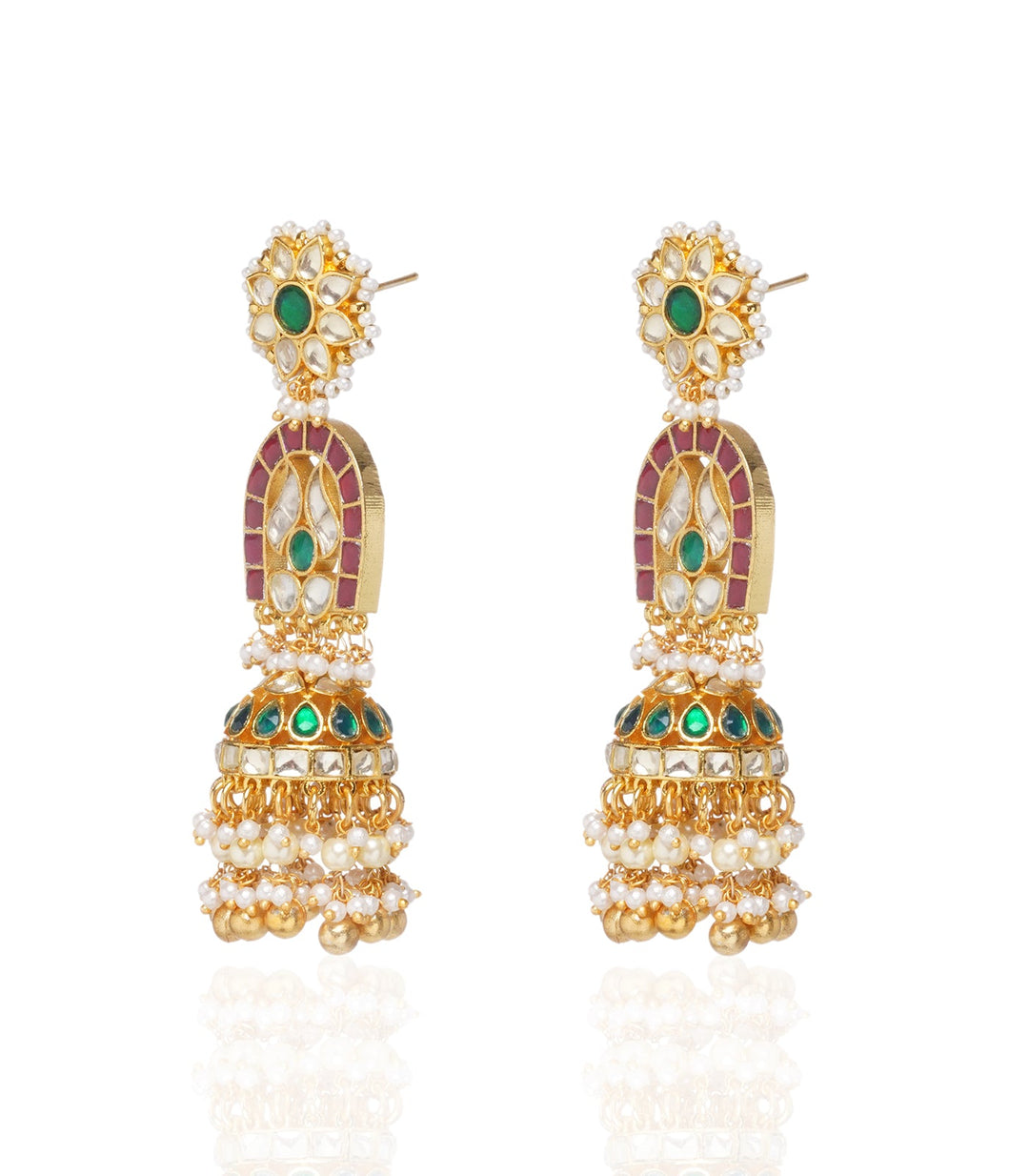 Mayuki Red & Green Kundan Jhumka