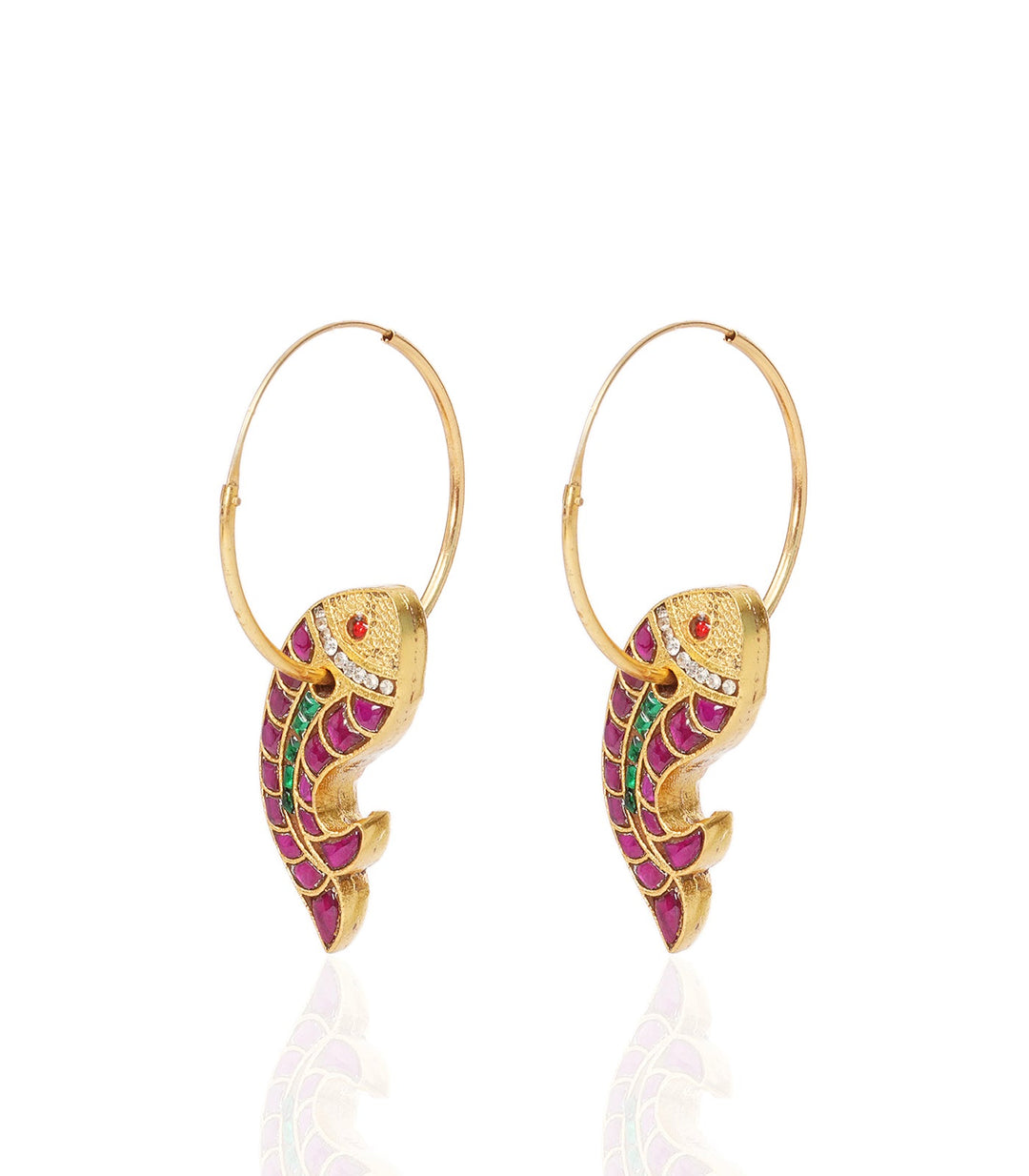 MIRA RED & GREEN KUNDAN REVERSIBLE STATEMENT EARRING