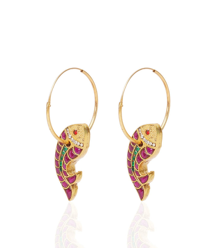 MIRA RED & GREEN KUNDAN REVERSIBLE STATEMENT EARRING