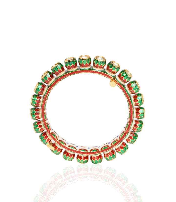 SAHANA GOLD PLATED GREEN MEENA KUNDAN BANGLES