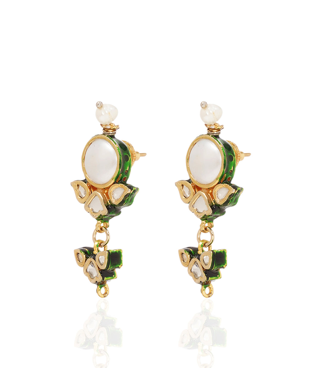 YUVINA WHITE& GREEN KUNDAN NECKLACE SET