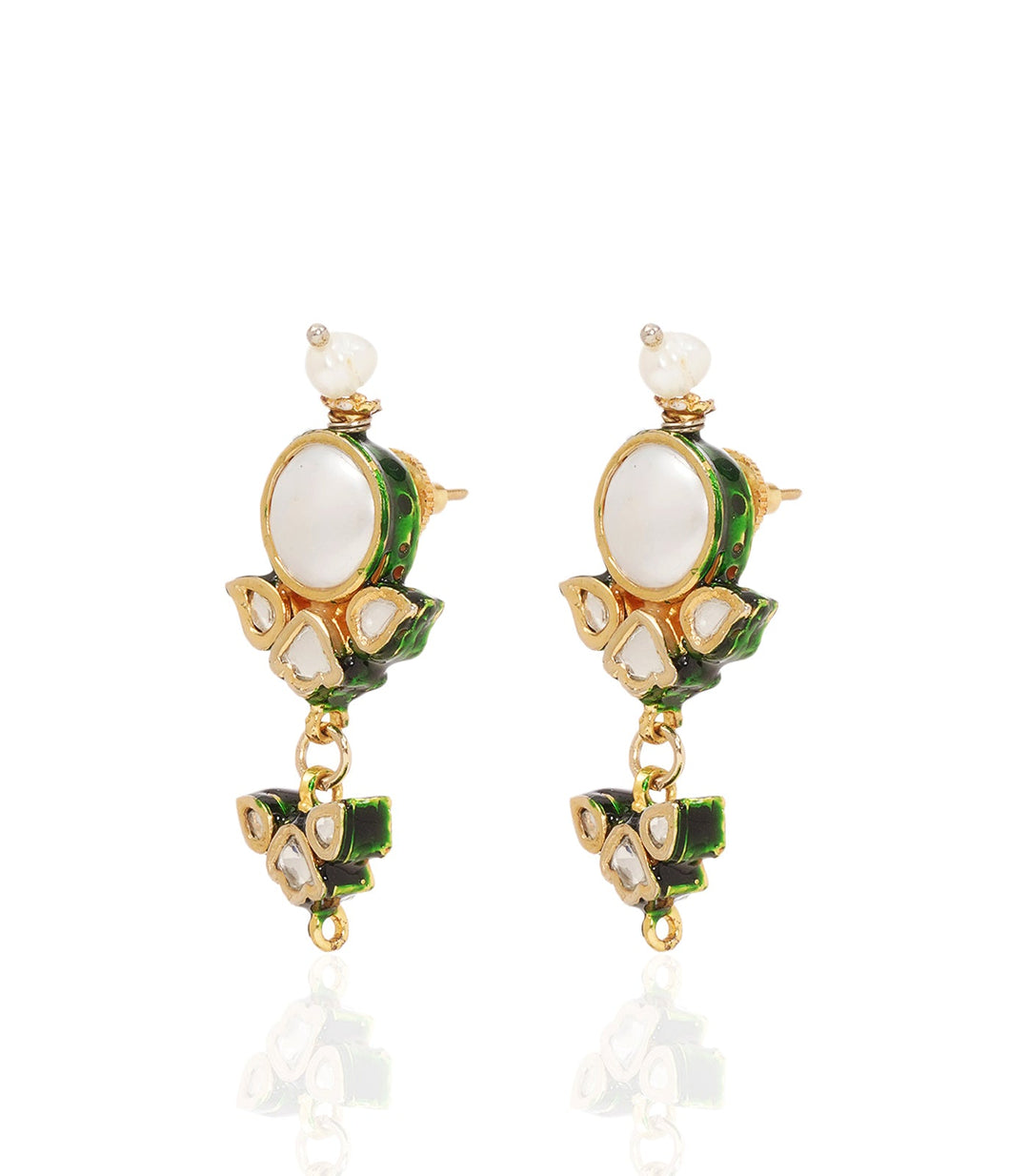 YUVINA WHITE& GREEN KUNDAN NECKLACE SET