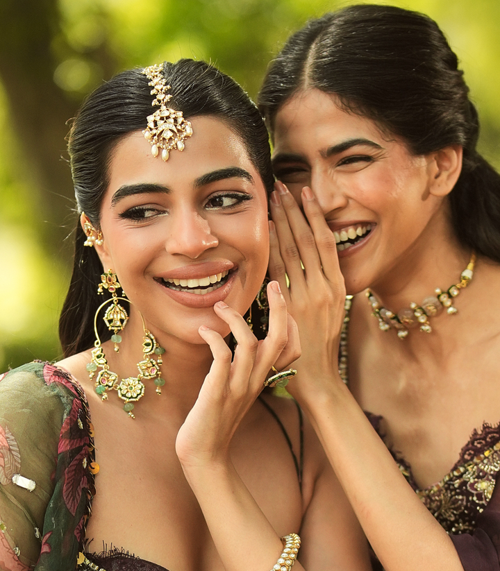 EKANI RED & GREEN KUNDAN CHANDBALI