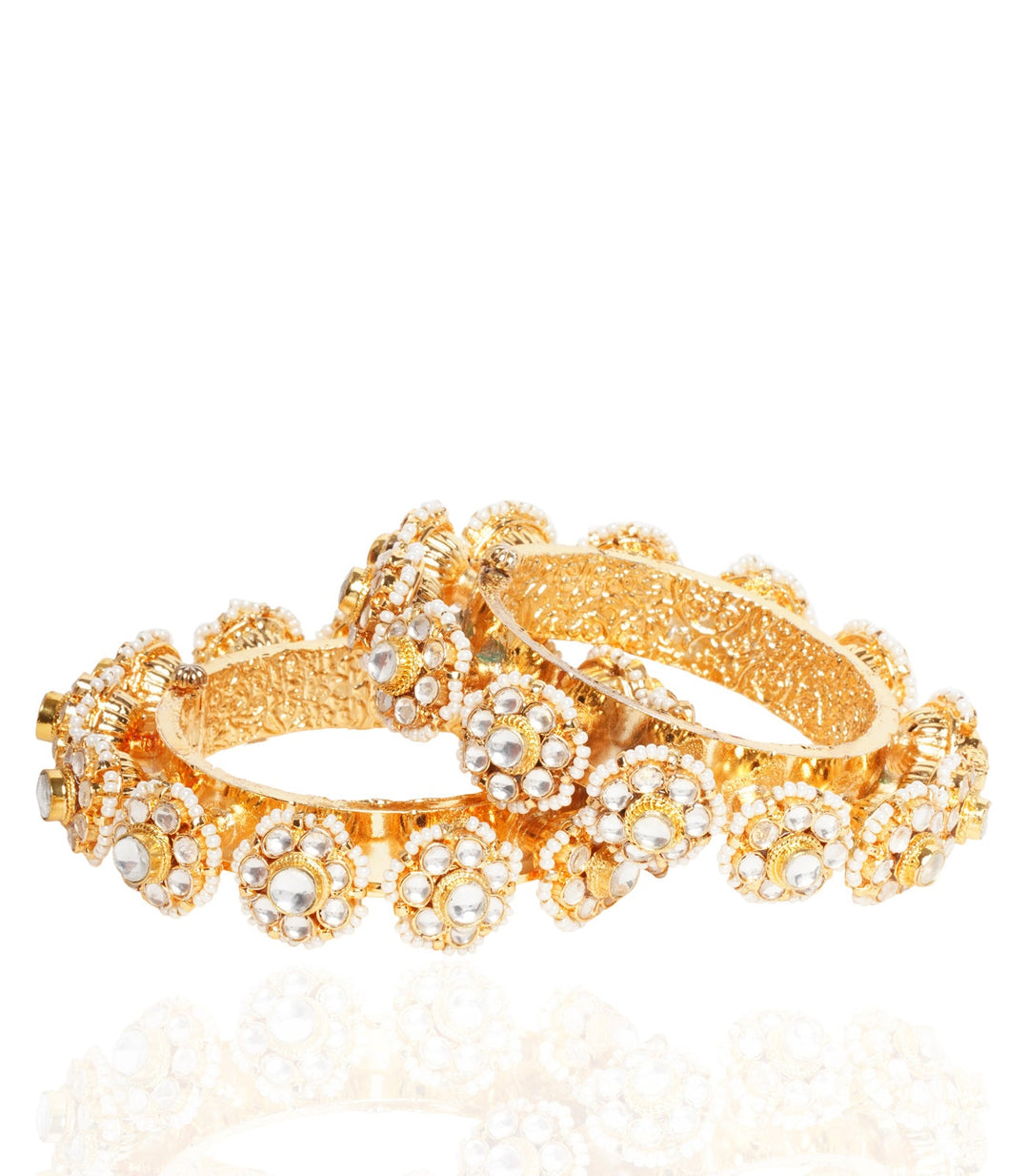 PREET GOLD PLATED KUNDAN FLOWER PACHELI BANGLE