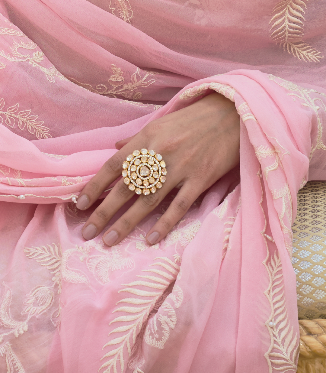 GOLD PLATED STERLING SILVER COCKTAIL MOISSANITE RING