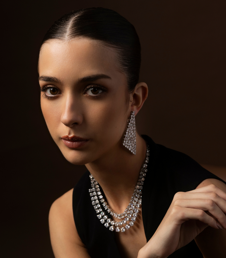 RUHI SILVER FINISH ZIRCON LONG NECKLACE