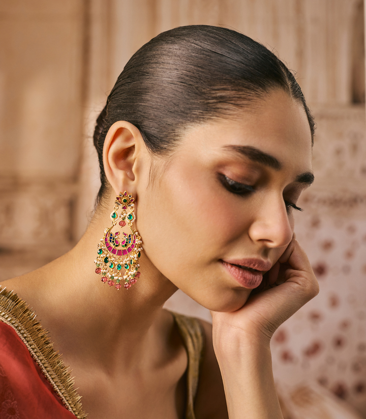 TANIA RED & GREEN KUNDAN CHANDBALI