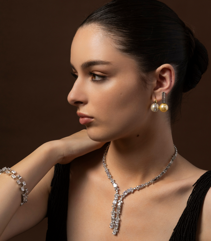 MAHI SILVER FINISH ZIRCON LONG NECKLACE