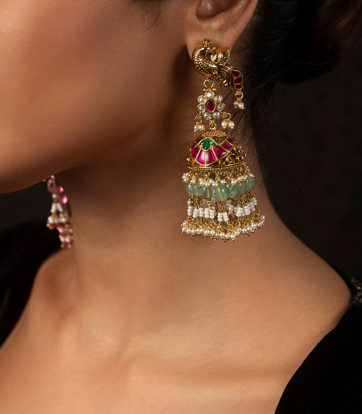 GAYATRI RED & GREEN  KUNDAN LONG NECKLACE