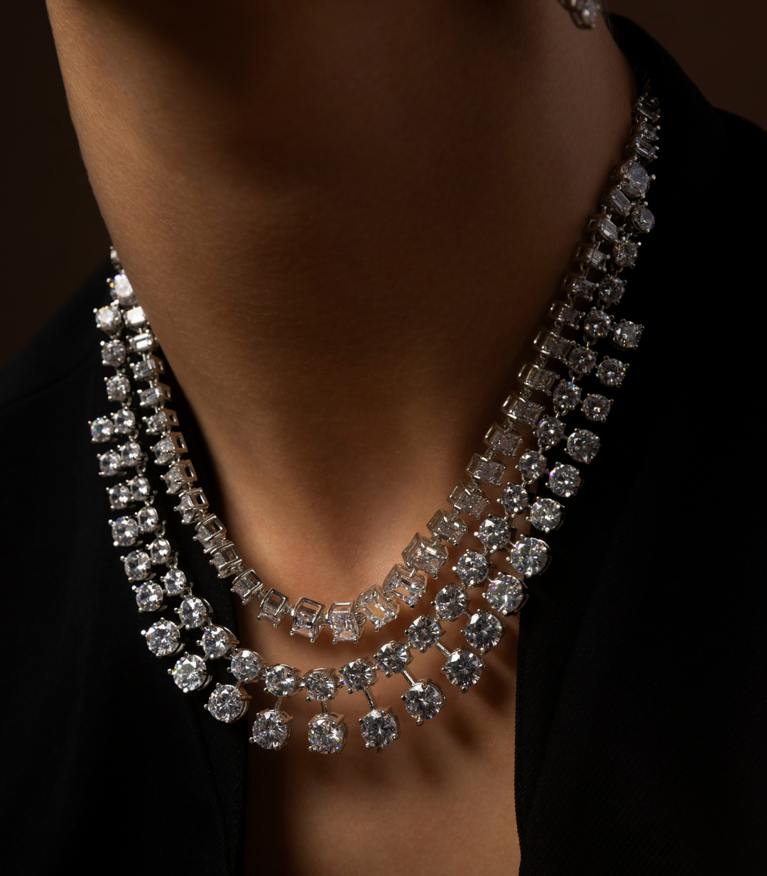 RUHI SILVER FINISH ZIRCON LONG NECKLACE