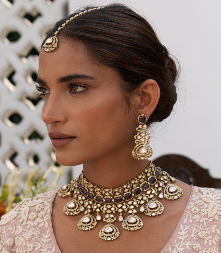 JASICA PURPLE POLKI NECKLACE SET