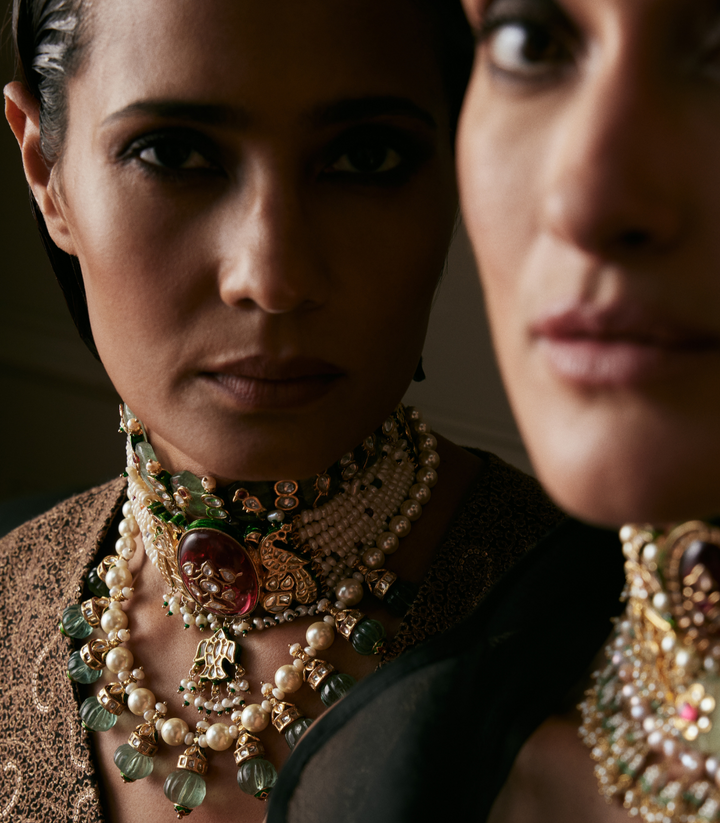 YASHICA GREEN KUNDAN LONG NECKLACE