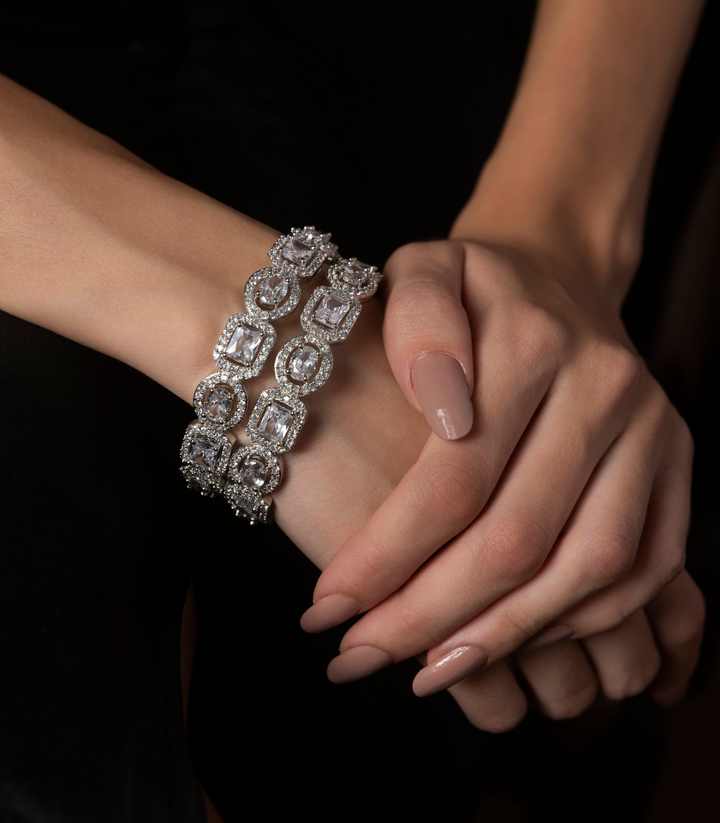AMINA SILVER FINISH ZIRCON BANGLES