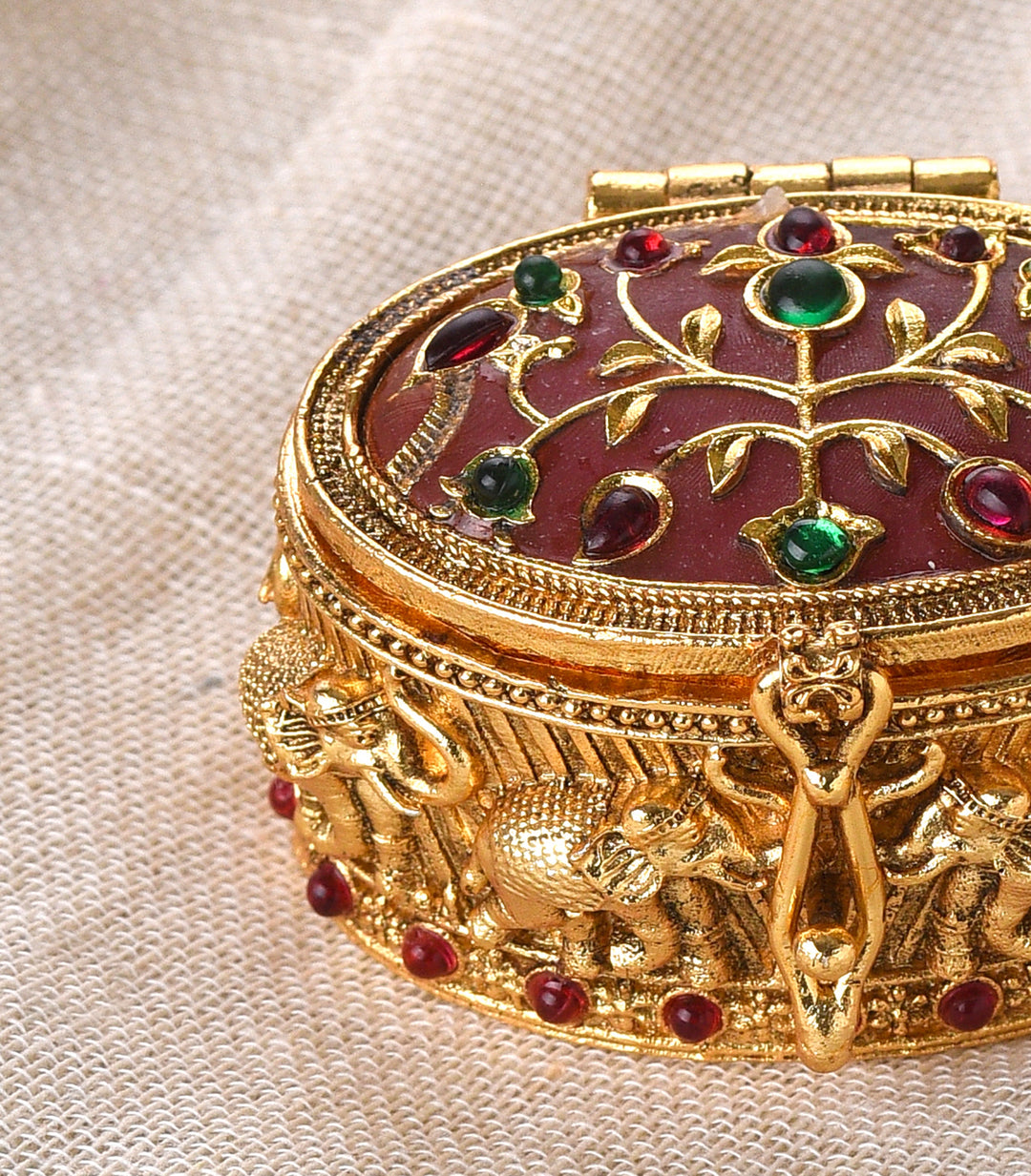 GOLD PLATED PINK KUNDAN ELEPHANT SINDOOR BOX