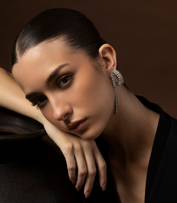 MAHI SILVER FINISH ZIRCON STUD