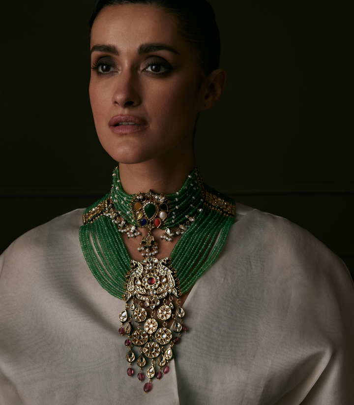 MEHREEN GREEN KUNDAN LONG NECKLACE