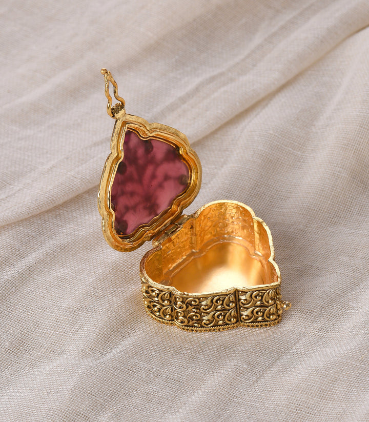 GOLD PLATED PINK KUNDAN SINDOOR BOX