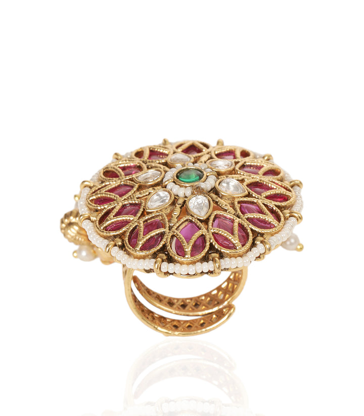 SHIVA RED & GREEN KUNDAN RING